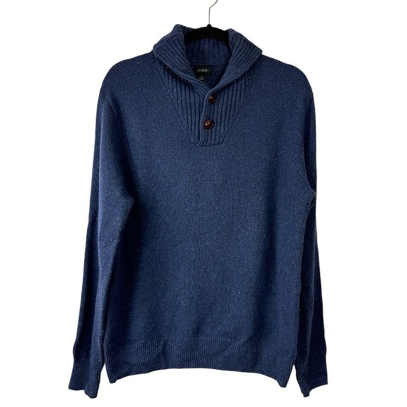 J Crew Size Medium Merino Wool Blend Sweater Shawl Collar Blue Heathered - Picture 1 of 6